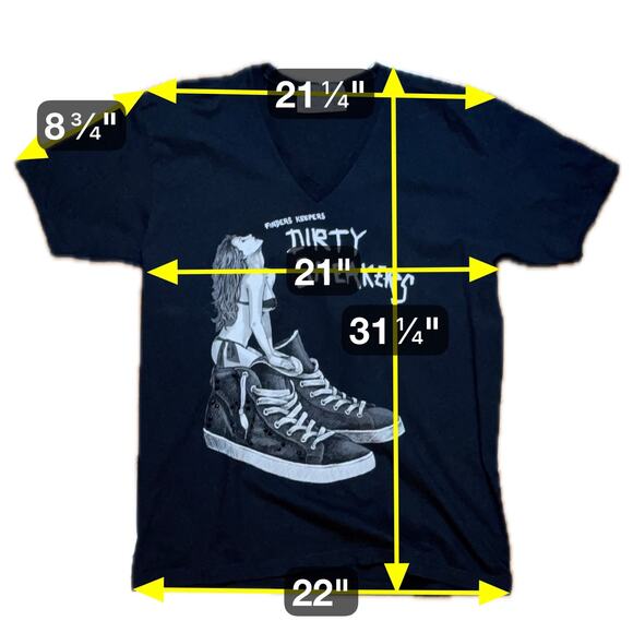 Dom Rebel Graphic T-Shirt Womens Black V-Neck Finders Keepers Dirty Sneakers XL - Picture 8 of 8